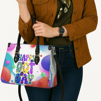 Happy Dot Day Leather Bag Colorful Swirling Polka Dots and Whimsical Smiley Flowers