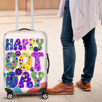 Happy Dot Day Luggage Cover Colorful Swirling Polka Dots and Whimsical Smiley Flowers