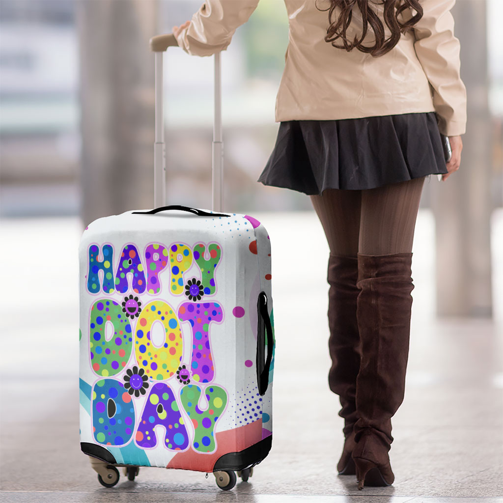Happy Dot Day Luggage Cover Colorful Swirling Polka Dots and Whimsical Smiley Flowers