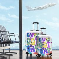 Happy Dot Day Luggage Cover Colorful Swirling Polka Dots and Whimsical Smiley Flowers