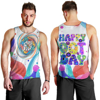 Happy Dot Day Men Tank Top Colorful Swirling Polka Dots and Whimsical Smiley Flowers