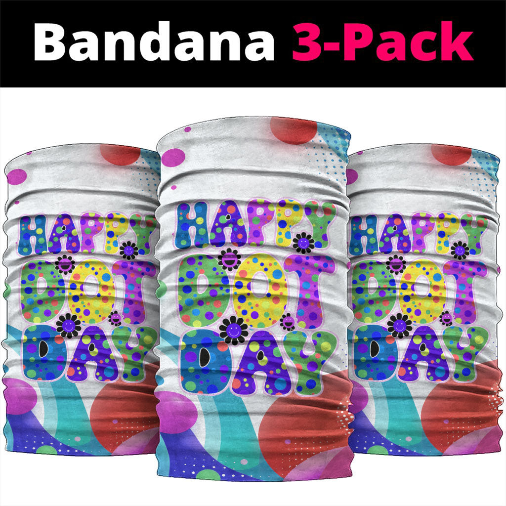 Happy Dot Day Neck Gaiter Colorful Swirling Polka Dots and Whimsical Smiley Flowers