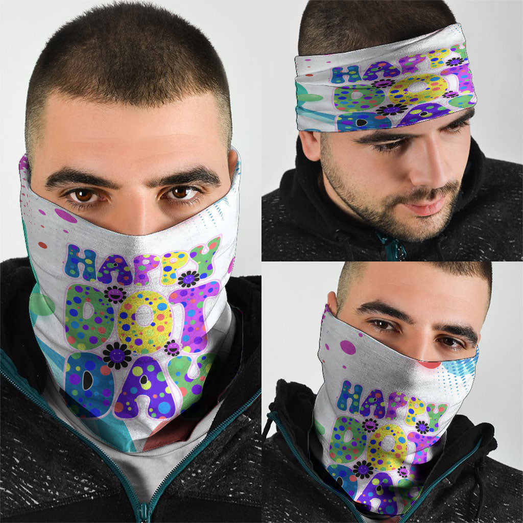 Happy Dot Day Neck Gaiter Colorful Swirling Polka Dots and Whimsical Smiley Flowers