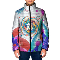 Happy Dot Day Padded Jacket Colorful Swirling Polka Dots and Whimsical Smiley Flowers