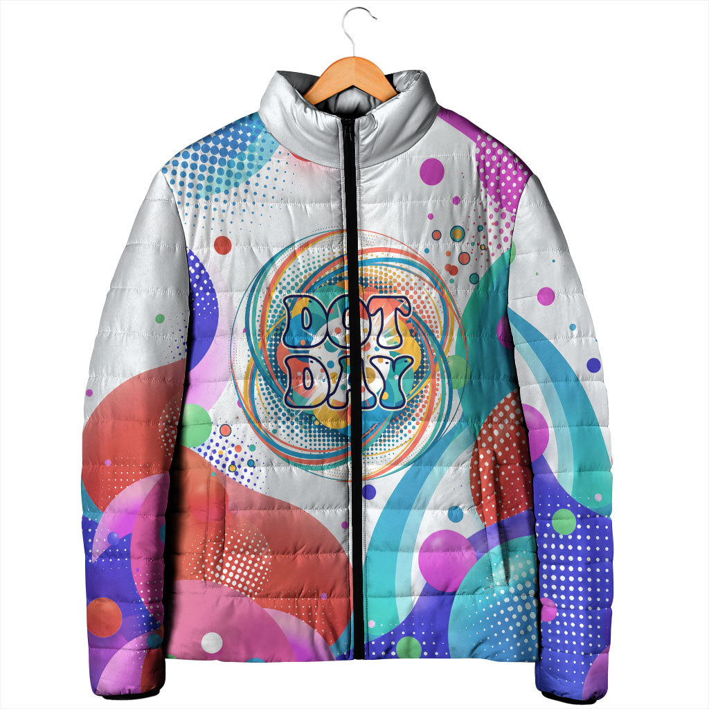 Happy Dot Day Padded Jacket Colorful Swirling Polka Dots and Whimsical Smiley Flowers