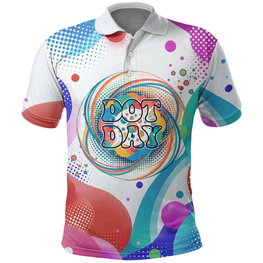 Happy Dot Day Polo Shirt Colorful Swirling Polka Dots and Whimsical Smiley Flowers