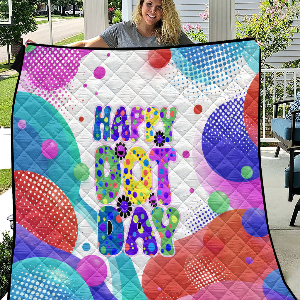 Happy Dot Day Quilt Colorful Swirling Polka Dots and Whimsical Smiley Flowers