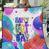Happy Dot Day Quilt Colorful Swirling Polka Dots and Whimsical Smiley Flowers