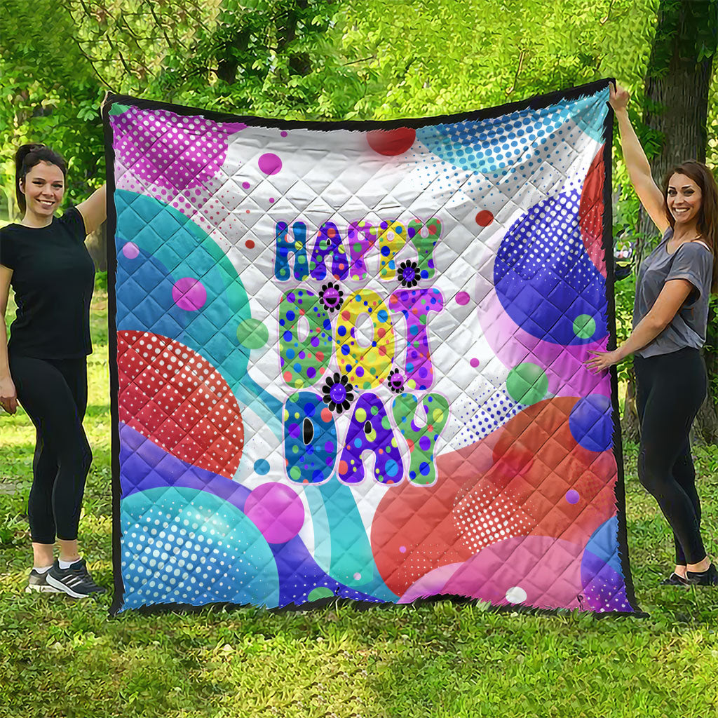 Happy Dot Day Quilt Colorful Swirling Polka Dots and Whimsical Smiley Flowers