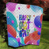 Happy Dot Day Quilt Colorful Swirling Polka Dots and Whimsical Smiley Flowers
