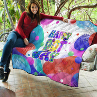 Happy Dot Day Quilt Colorful Swirling Polka Dots and Whimsical Smiley Flowers