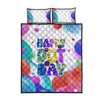 Happy Dot Day Quilt Bed Set Colorful Swirling Polka Dots and Whimsical Smiley Flowers