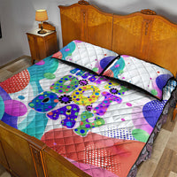 Happy Dot Day Quilt Bed Set Colorful Swirling Polka Dots and Whimsical Smiley Flowers