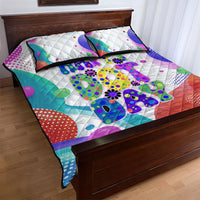 Happy Dot Day Quilt Bed Set Colorful Swirling Polka Dots and Whimsical Smiley Flowers