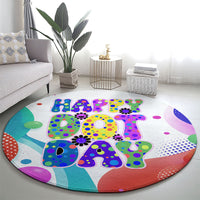 Happy Dot Day Round Carpet Colorful Swirling Polka Dots and Whimsical Smiley Flowers