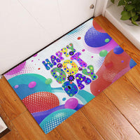 Happy Dot Day Rubber Doormat Colorful Swirling Polka Dots and Whimsical Smiley Flowers