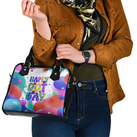 Happy Dot Day Shoulder Handbag Colorful Swirling Polka Dots and Whimsical Smiley Flowers