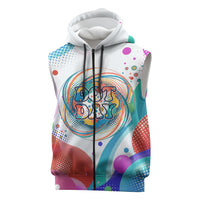 Happy Dot Day Sleeveless Zip Hoodie Colorful Swirling Polka Dots and Whimsical Smiley Flowers