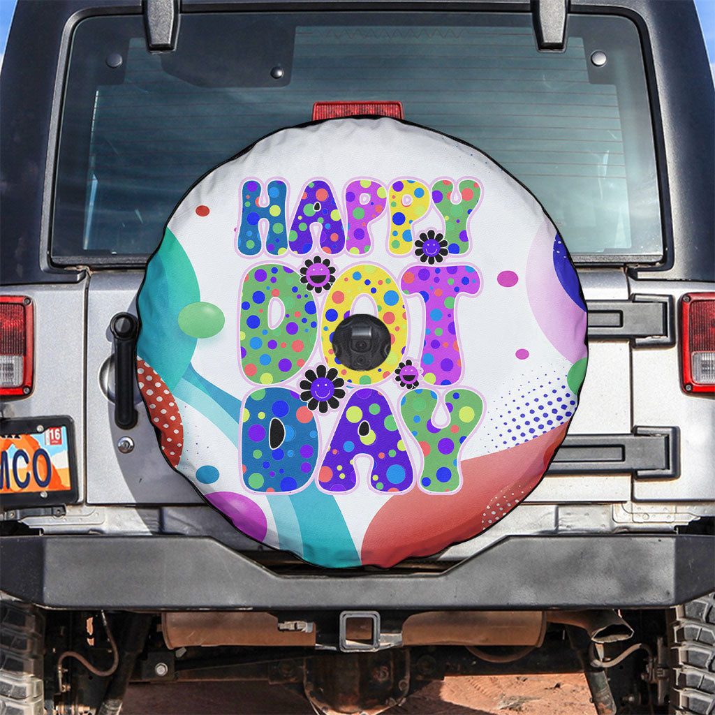 Happy Dot Day Spare Tire Cover Colorful Swirling Polka Dots and Whimsical Smiley Flowers