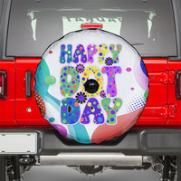 Happy Dot Day Spare Tire Cover Colorful Swirling Polka Dots and Whimsical Smiley Flowers