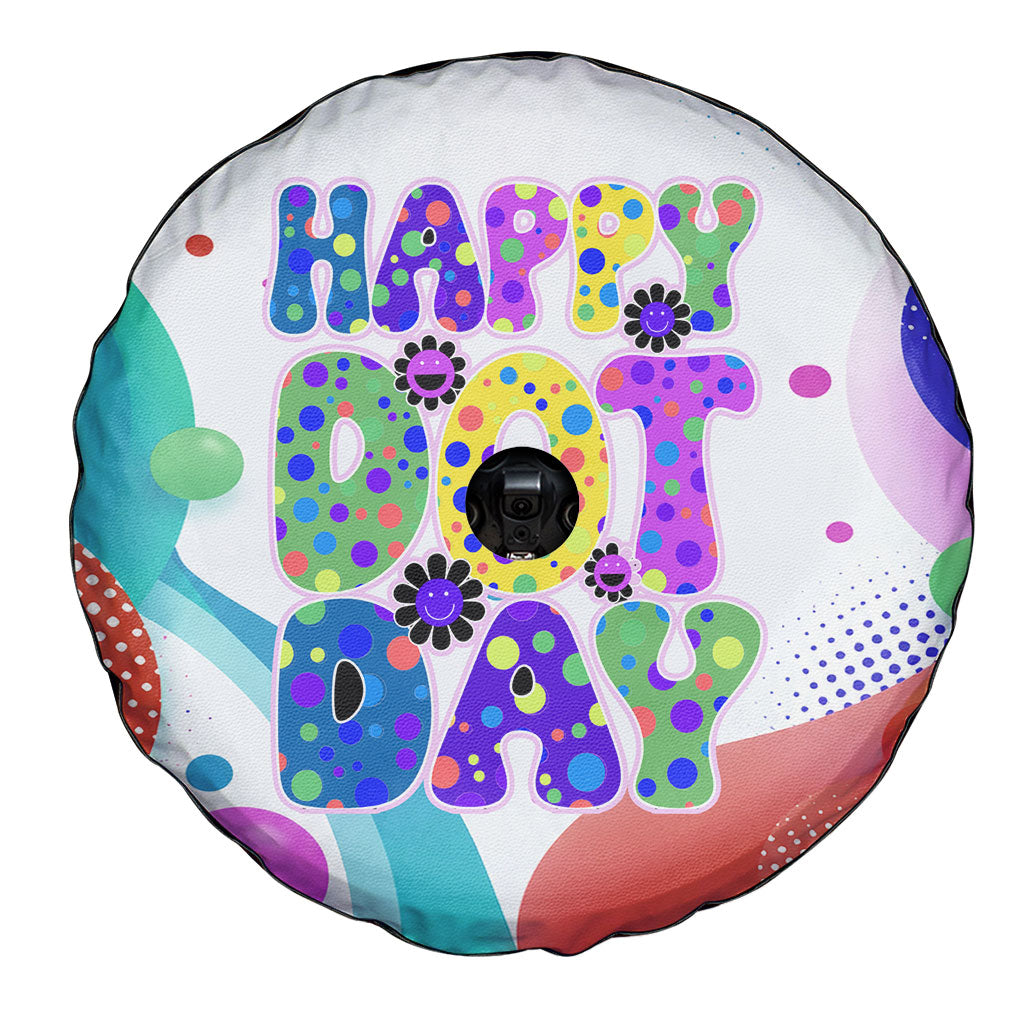 Happy Dot Day Spare Tire Cover Colorful Swirling Polka Dots and Whimsical Smiley Flowers