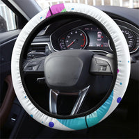 Happy Dot Day Steering Wheel Cover Colorful Swirling Polka Dots and Whimsical Smiley Flowers