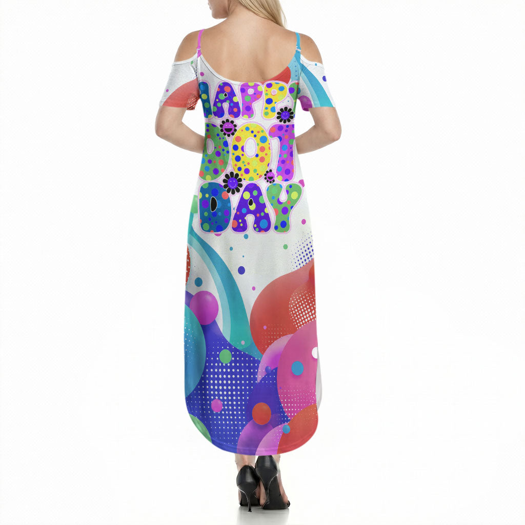 Happy Dot Day Summer Maxi Dress Colorful Swirling Polka Dots and Whimsical Smiley Flowers