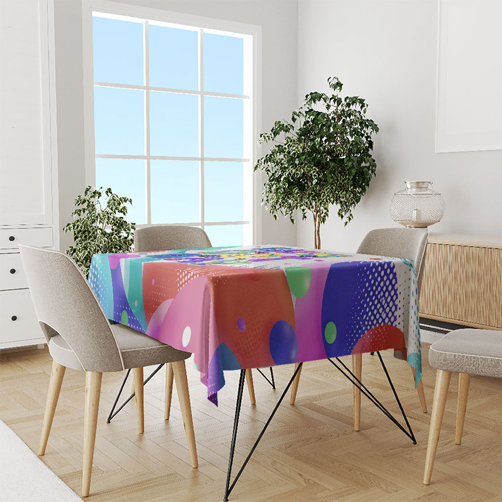 Happy Dot Day Tablecloth Colorful Swirling Polka Dots and Whimsical Smiley Flowers