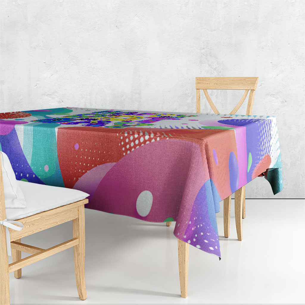 Happy Dot Day Tablecloth Colorful Swirling Polka Dots and Whimsical Smiley Flowers