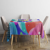 Happy Dot Day Tablecloth Colorful Swirling Polka Dots and Whimsical Smiley Flowers