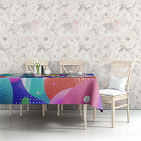 Happy Dot Day Tablecloth Colorful Swirling Polka Dots and Whimsical Smiley Flowers