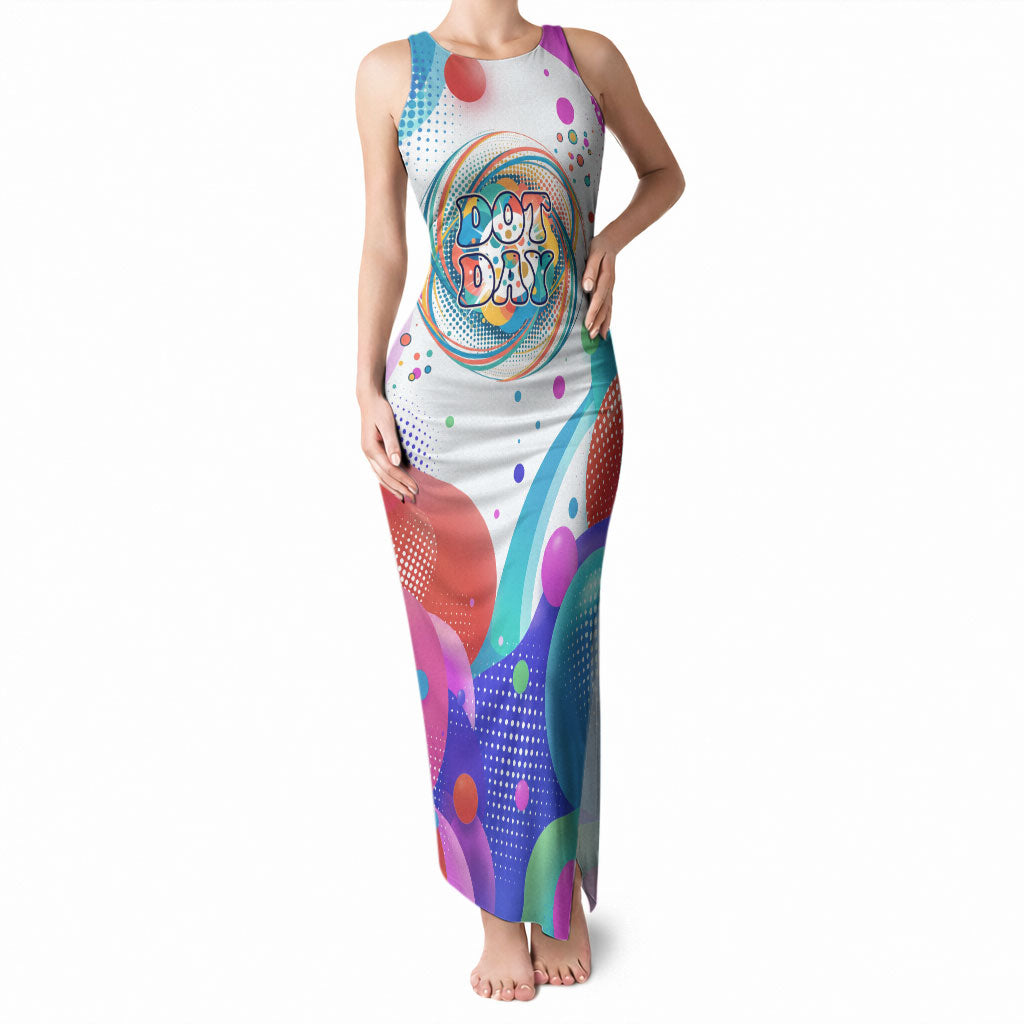 Happy Dot Day Tank Maxi Dress Colorful Swirling Polka Dots and Whimsical Smiley Flowers
