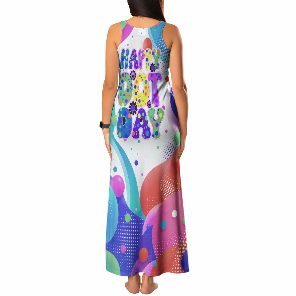 Happy Dot Day Tank Maxi Dress Colorful Swirling Polka Dots and Whimsical Smiley Flowers