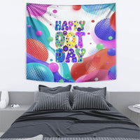 Happy Dot Day Tapestry Colorful Swirling Polka Dots and Whimsical Smiley Flowers