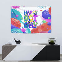 Happy Dot Day Tapestry Colorful Swirling Polka Dots and Whimsical Smiley Flowers