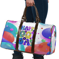 Happy Dot Day Travel Bag Colorful Swirling Polka Dots and Whimsical Smiley Flowers