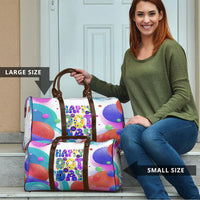 Happy Dot Day Travel Bag Colorful Swirling Polka Dots and Whimsical Smiley Flowers