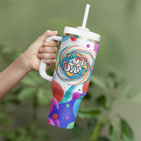 Happy Dot Day Tumbler With Handle Colorful Swirling Polka Dots and Whimsical Smiley Flowers