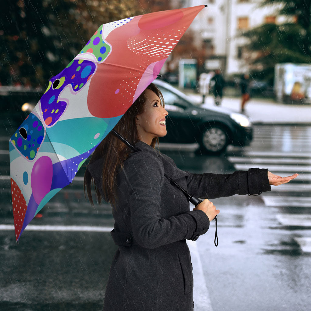 Happy Dot Day Umbrella Colorful Swirling Polka Dots and Whimsical Smiley Flowers
