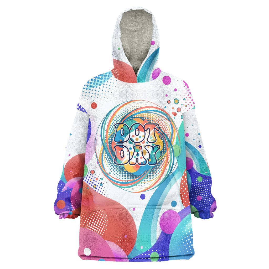 Happy Dot Day Wearable Blanket Hoodie Colorful Swirling Polka Dots and Whimsical Smiley Flowers