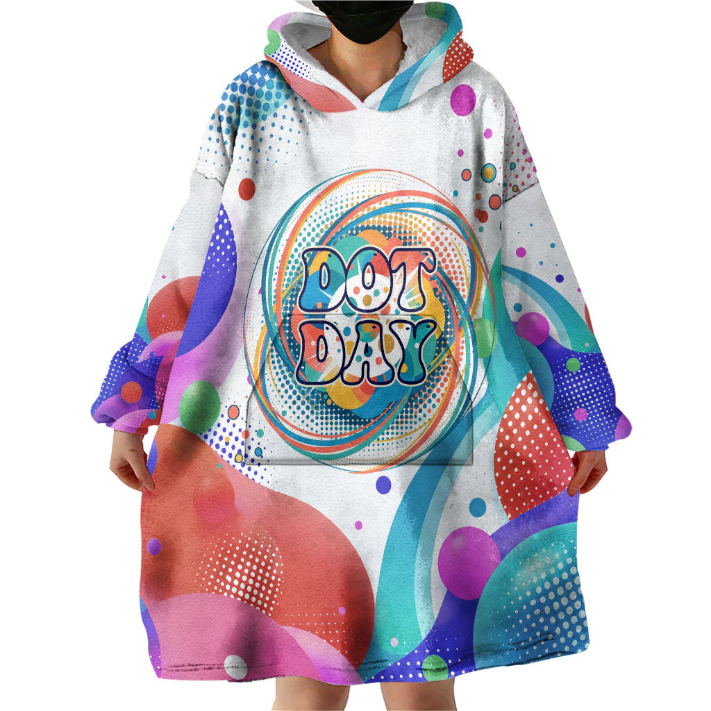 Happy Dot Day Wearable Blanket Hoodie Colorful Swirling Polka Dots and Whimsical Smiley Flowers