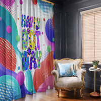Happy Dot Day Window Curtain Colorful Swirling Polka Dots and Whimsical Smiley Flowers