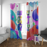 Happy Dot Day Window Curtain Colorful Swirling Polka Dots and Whimsical Smiley Flowers