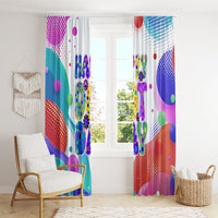 Happy Dot Day Window Curtain Colorful Swirling Polka Dots and Whimsical Smiley Flowers