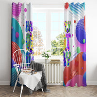 Happy Dot Day Window Curtain Colorful Swirling Polka Dots and Whimsical Smiley Flowers