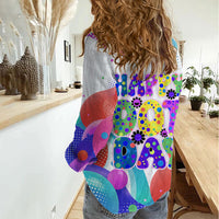Happy Dot Day Women Casual Shirt Colorful Swirling Polka Dots and Whimsical Smiley Flowers