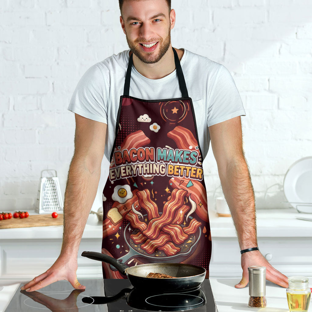 International Bacon Day Apron Retro Bacon Pattern With Sizzling Skillet Graphic