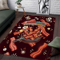 International Bacon Day Area Rug Retro Bacon Pattern With Sizzling Skillet Graphic