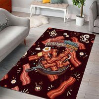 International Bacon Day Area Rug Retro Bacon Pattern With Sizzling Skillet Graphic