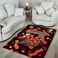 International Bacon Day Area Rug Retro Bacon Pattern With Sizzling Skillet Graphic